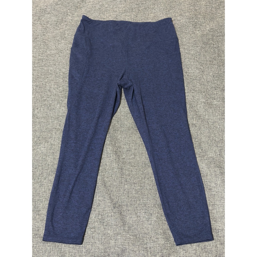 Gaiam Womens XL Leggings Blue Heathered High Waisted Side Pockets